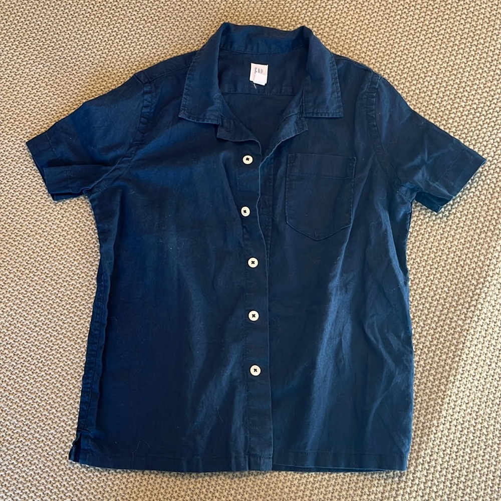 Gap Boys Navy Blue linen short-sleeve button down.